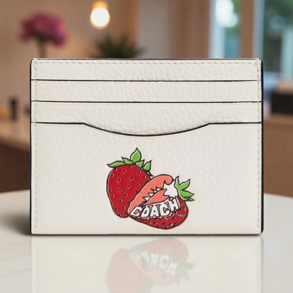 🆕 Coach Slim Id Card Case With Strawberry Graphic